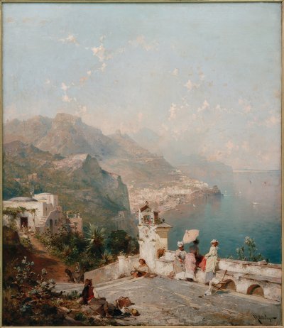 Elegante Dames Overzien de Golf van Salerno door Franz Richard Unterberger