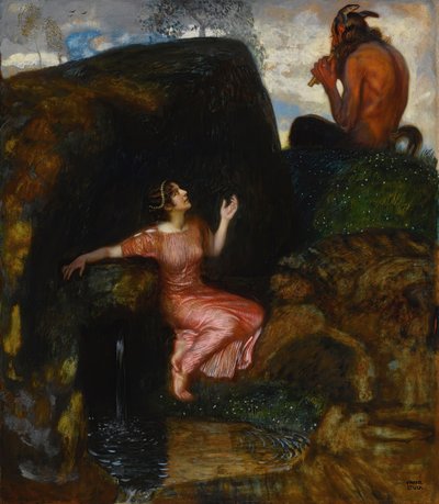 Bij de Bron Afluisterende Nimf door Franz Stuck Ritter von