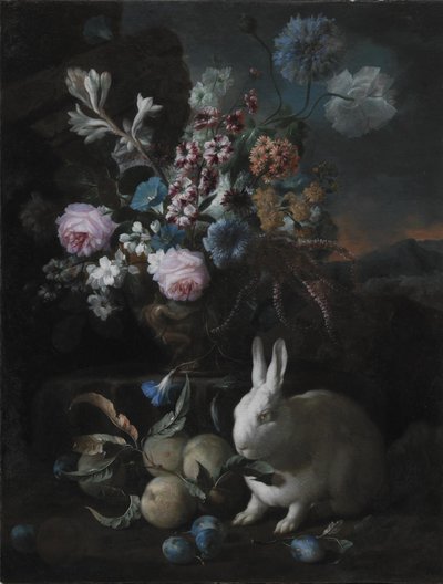 Bloemstuk met konijn door Franz Werner Tamm