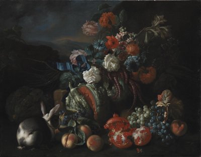 Stenen basis met bloemen en fruit door Franz Werner Tamm