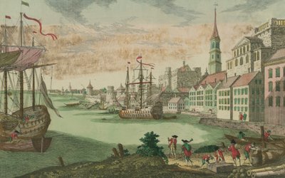 De haven in Boston, Massachusetts, c.1770-80 door Franz Xaver Habermann