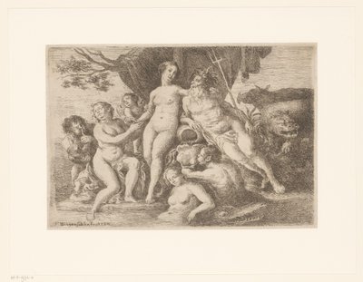 Neptunus en Amphitrite te midden van badende nimfen en meermannen door Franz Xaver Wagenschon