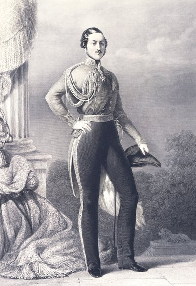 Portret van Albert van Saksen-Coburg en Gotha, echtgenoot van koningin Victoria en prins-gemaal van het Verenigd Koninkrijk, door Franz Xaver Winterhalter, prent door Franz Xaver Winterhalter