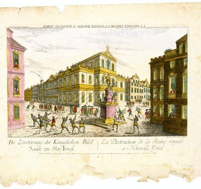 Vue d’Optique/De Vernietiging van het Koninklijke Beeld in New York door Franz Xavier Habermann