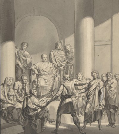 Vergadering van Romeinse Figuren, uit Regulus, een toneelstuk van Collin door Franz von Hauslab