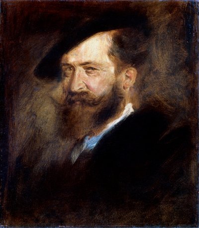 Portret van de kunstenaar Wilhelm Busch, 1832-1908, 1877-1880 door Franz von Lenbach