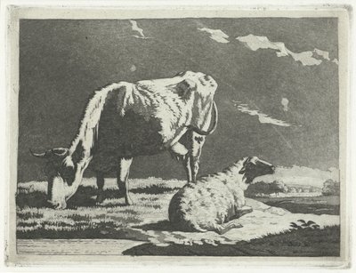 Landschap met koe en schaap door Frédéric Théodore Faber