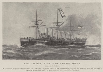 HMS Amphion, gestrand nabij Antigua door Fred T. Jane