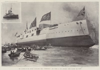 De Lancering van Ons Grootste Oorlogsschip, HMS Formidable, het Schip zoals het verscheen na het Verlaten van de Hellingen door Fred T. Jane