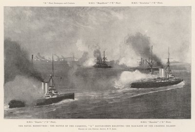 De Marine Manoeuvres, de Slag bij de Casquets, X Slagschepen die de Blokkade van de Kanaaleilanden Verlichten door Fred T. Jane