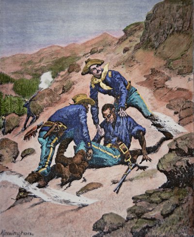 De Redding van Korporaal Scott tijdens de Geronimo-campagne van 1886 door Frederic (after) Remington