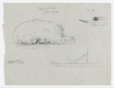 Ceiba boom bij Mompos, Champan kano, bomen en een gedeeltelijke boot, Rio Magdelena, Colombia door Frederic Edwin Church
