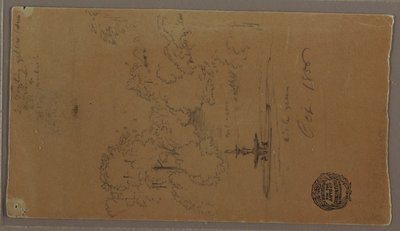Tekening, Een fontein in een park, Niagara Falls, oktober 1856 door Frederic Edwin Church