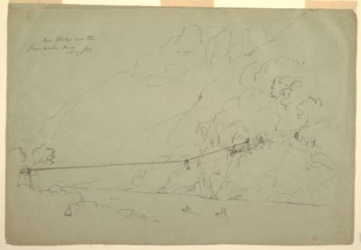 Tekening, Een touwbrug in Colombia, augustus 1853 door Frederic Edwin Church