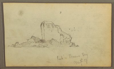 Tekening, Bireds, "Rots in Panama Bay"; Verso: "Zware wijnranken", 15 mei 1857 door Frederic Edwin Church