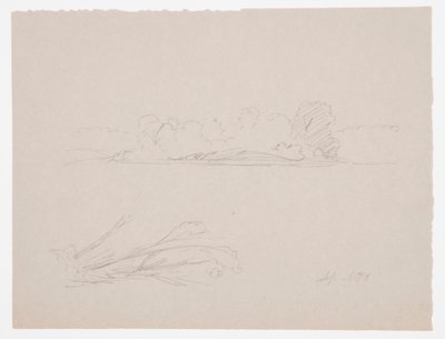 Tekening, Botanische schetsen: landschap, bomen aan een oever, september 1876 door Frederic Edwin Church