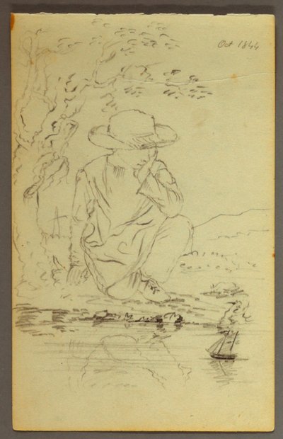 Tekening, Jongen knielend naast een boom, 1844 door Frederic Edwin Church