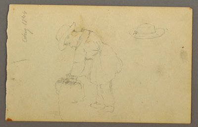 Tekening, Jongen leunend op een zak, hoed, 1844 door Frederic Edwin Church