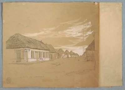 Tekening, Calle de Commerce, Barranquilla, Colombia, mei 1853 door Frederic Edwin Church