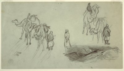 Tekening, Kamelen en ruiters; Sailbo, 1868 door Frederic Edwin Church