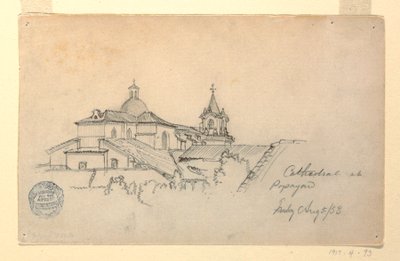Tekening, Kathedraal in Popayan, Colombia, 5 augustus 1853 door Frederic Edwin Church