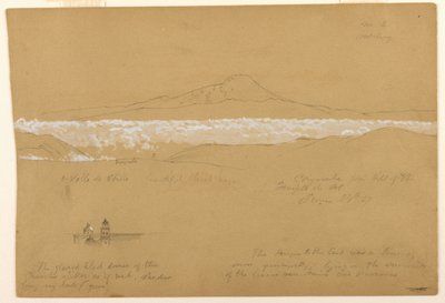 Tekening, Cayambé, ochtend, vanaf de Tempel van de Zon, Quito, 24 juni 1857 door Frederic Edwin Church