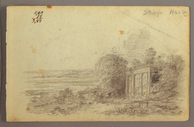 Tekening, Klassieke ruïne, Bomen, 1844 door Frederic Edwin Church