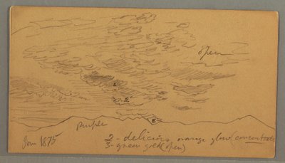 Tekening, Wolk boven heuvels, januari 1875 door Frederic Edwin Church