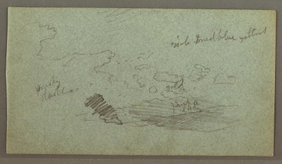 Tekening, Wolken boven heuvelrug, laagstaande zon, mogelijk 1874 door Frederic Edwin Church