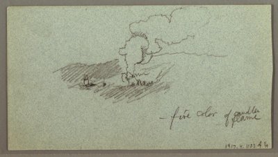 Tekening, Wolken boven heuvelrug, laagstaande zon, mogelijk 1874 door Frederic Edwin Church