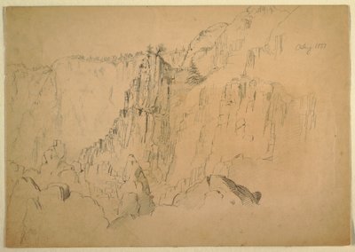 Tekening, Kust met steile rotsen, augustus 1885 door Frederic Edwin Church