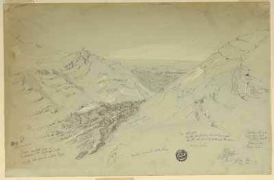 Tekening, ver uitzicht op Damascus, Syrië, 2 mei 1868 door Frederic Edwin Church