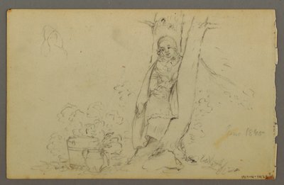 Tekening, Boerderijgebouwen in de verte, 1844 door Frederic Edwin Church