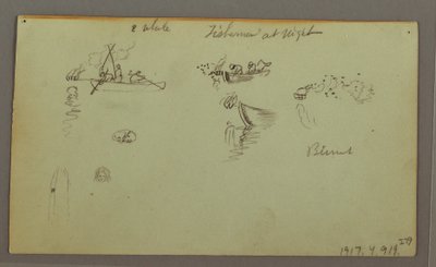 Tekening, Figuurstudies, pakezel, zeilboot, mogelijk 1868 door Frederic Edwin Church
