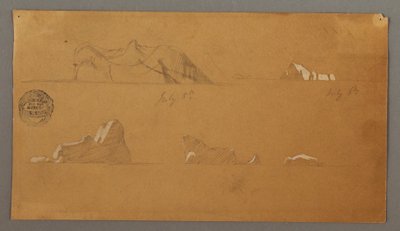Tekening, Drijvende ijsbergen, 5 en 6 juli 1859 door Frederic Edwin Church