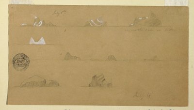 Tekening, Drijvende ijsbergen, 6 en 16 juli 1859 door Frederic Edwin Church