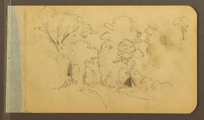 Tekening, Heuvel en bergketens; Verso: Weg in het bos, 1889 door Frederic Edwin Church