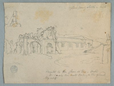 Tekening, Hospital de San Juan de Dios, Honda, Colombia, 1853 door Frederic Edwin Church