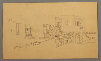 Tekening, Jaffa Street Corner, Palestina [Tel Aviv, Israël], 9 maart 1868 door Frederic Edwin Church