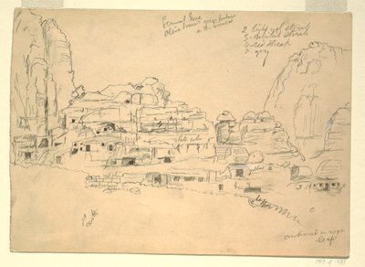 Tekening, Khirbet-en-Nasara, Petra, Jordanië, 26 februari 1868 door Frederic Edwin Church