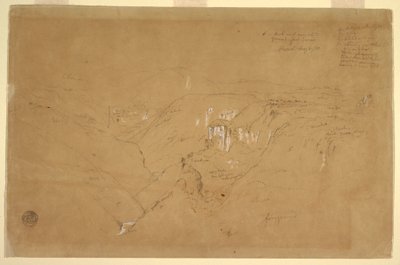 Tekening, Landschap met de berg Purese, Colombia, 6 augustus 1853 door Frederic Edwin Church