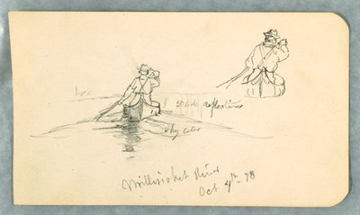 Tekening, Man peddelt kano op Millinoket rivier, 4 oktober 1878 door Frederic Edwin Church