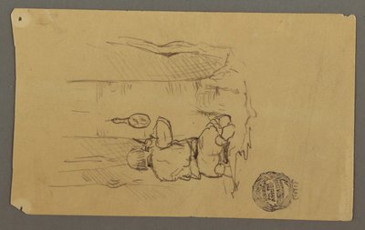 Tekening, Man scheert zich, op de rug gezien, mogelijk 1878 door Frederic Edwin Church