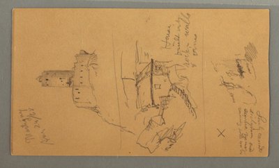 Tekening, Middeleeuws Kasteel, Huis Cascade, 24 augustus 1868 door Frederic Edwin Church
