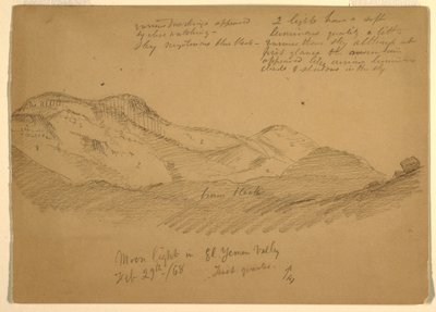 Tekening, Maanlicht in El Yumen Valley, Arabië, 29 februari 1868 door Frederic Edwin Church