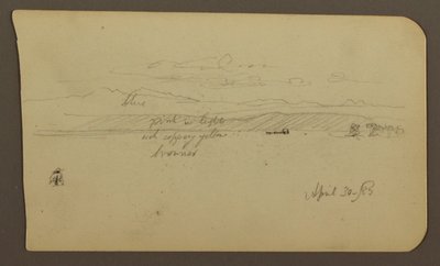 Tekening, Berglandschap, Figuur; Verso: Landschap, 30 april 1885 door Frederic Edwin Church