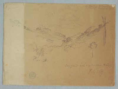 Tekening, Berglandschap bij Jorje, Ecuador, 23 juli 1857 door Frederic Edwin Church