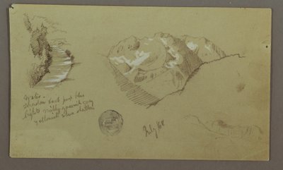 Tekening, Bergtoppen, Rivier, juli 1868 door Frederic Edwin Church