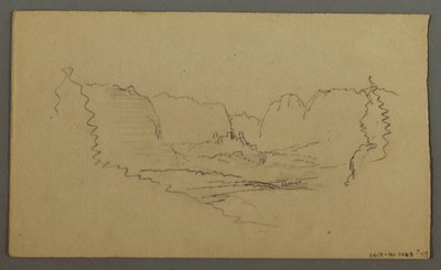 Tekening, Bergtoppen, heiligdom langs de weg, augustus 1868 door Frederic Edwin Church