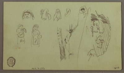 Tekening, Bergketen, Figuurstudies, mei mogelijk 1868 door Frederic Edwin Church